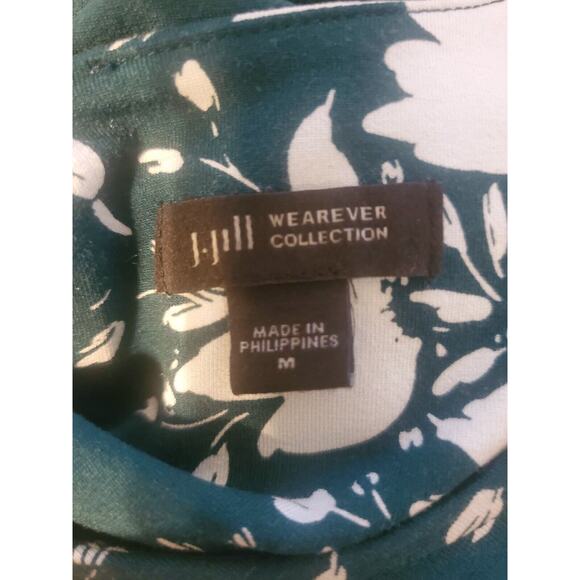 J Jill Wearever Collection Green & White Floral Print Pleated Back Knit Dress M - Picture 4 of 5